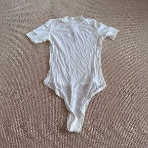 Skims Summer Mesh Bone T-Shirt Bodysuit, Size Large NWT